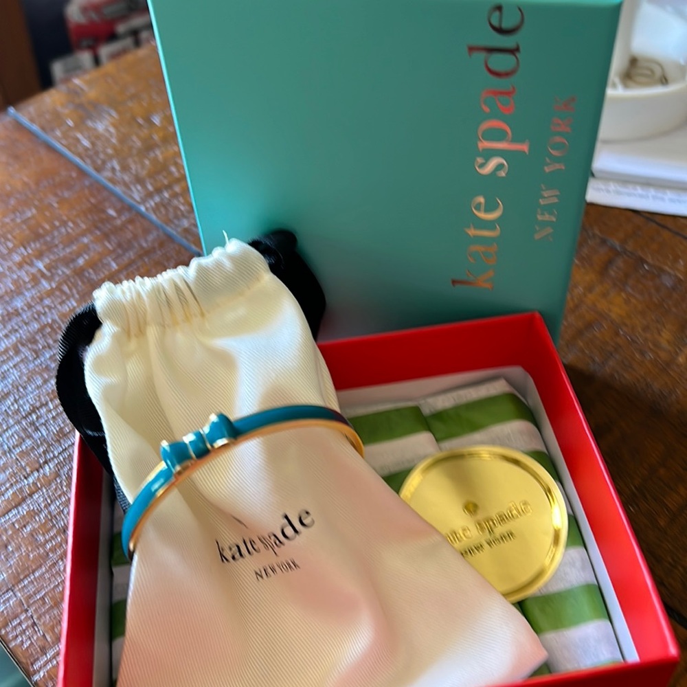Kate spade bow bangle bracelet blue with gift box